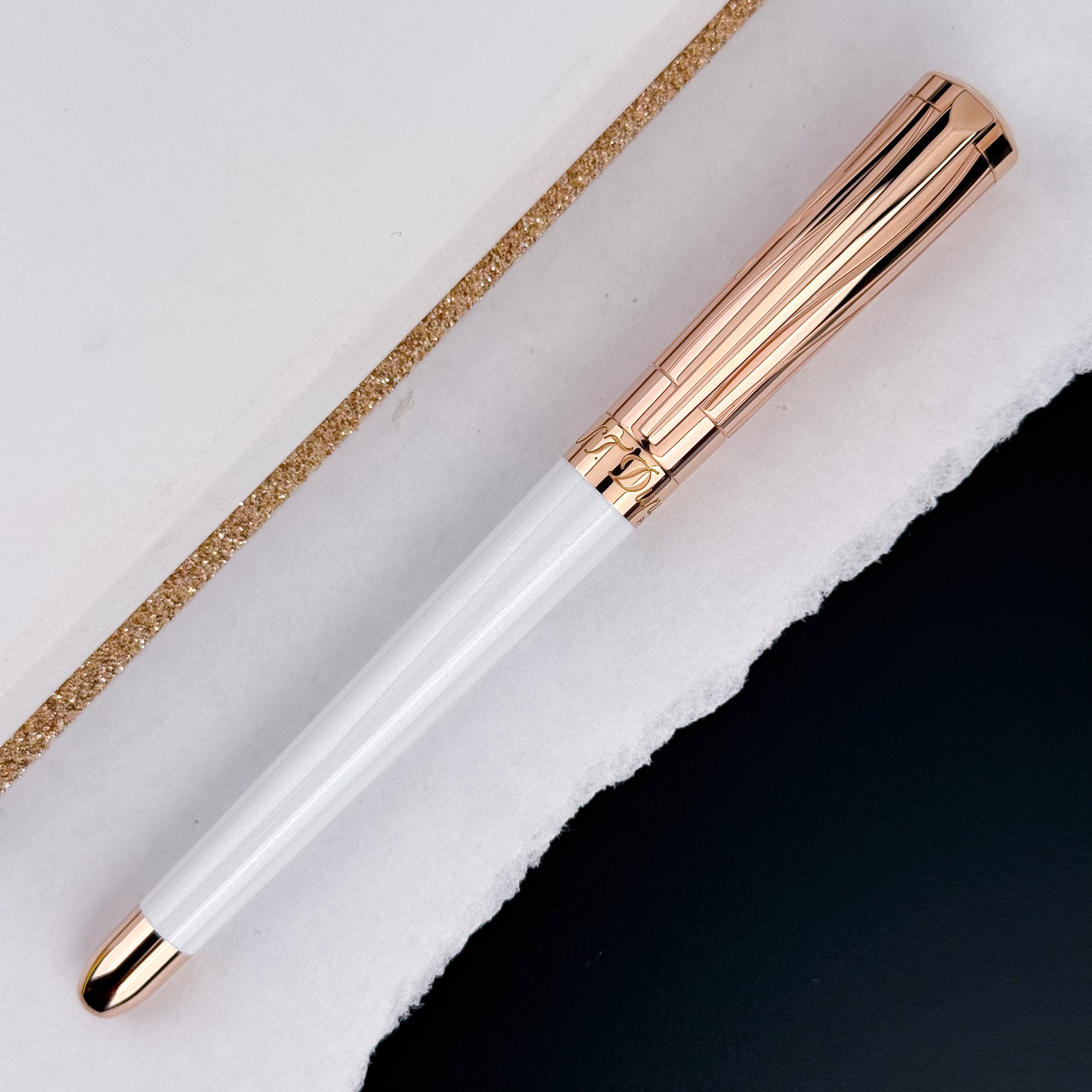 ST. Dupont Liberte Fountain Pen - White Lacquer and Pink Gold