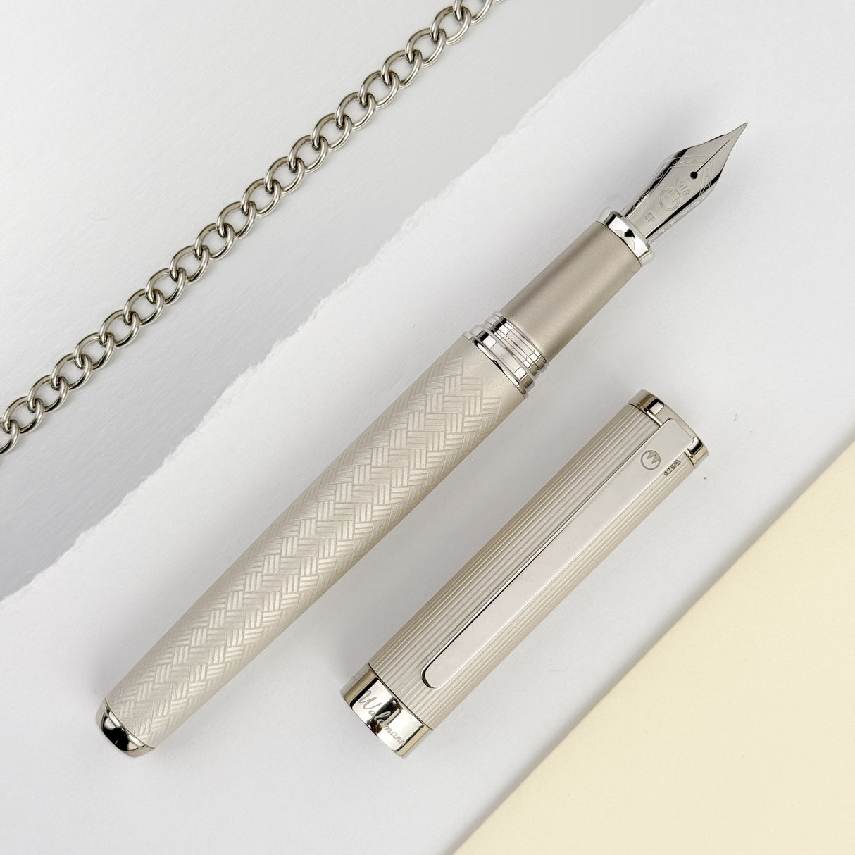Waldmann Nova Linen Guilloche Fountain Pen - Stainless Steel
