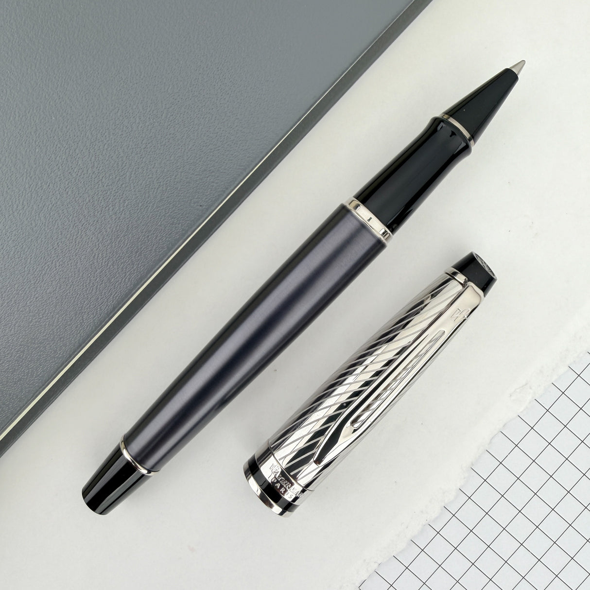 Waterman Expert Deluxe Rollerball Pen - Metallic Stone Grey Lacquer