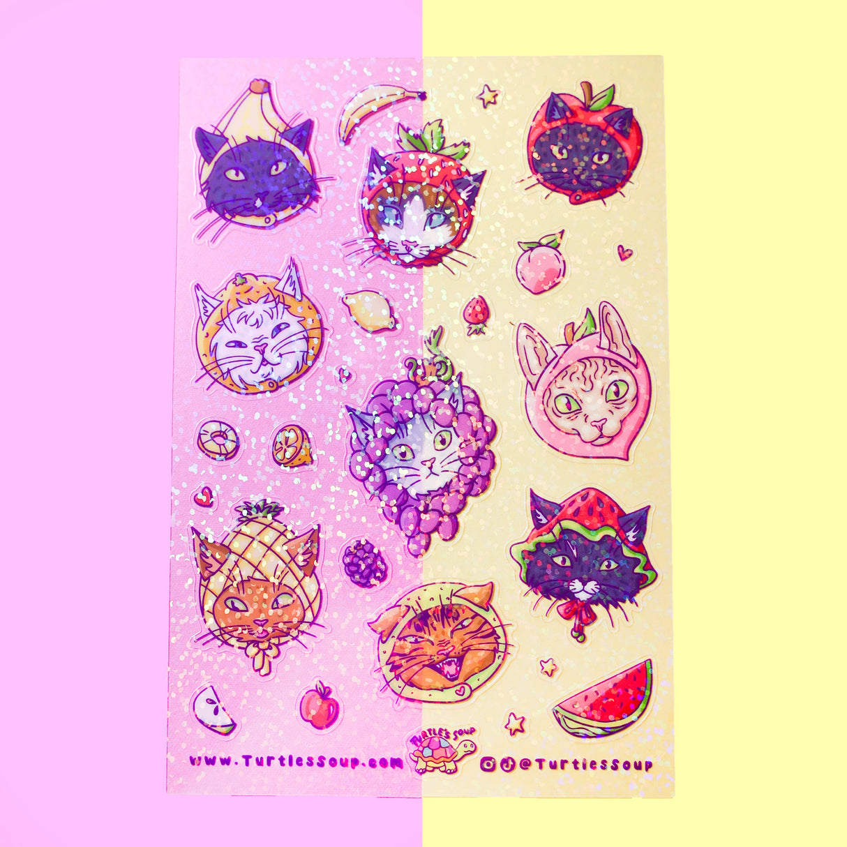 Fruit Hat Cats Cute Kitty Art Stationery Vinyl Sticker Sheet