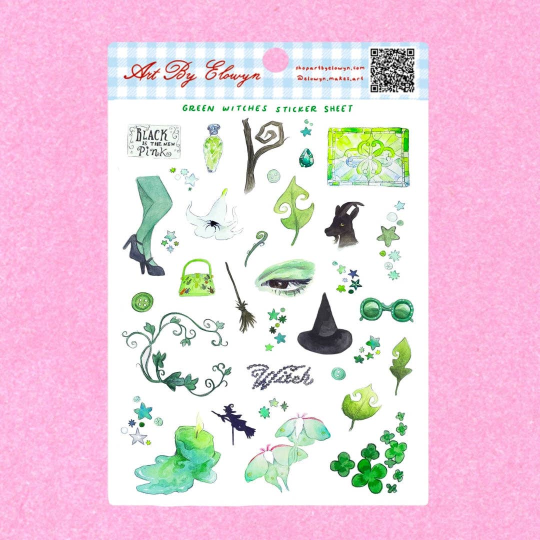 Art By Elowyn Green Witches Sticker Sheet - 5" x 7" Sticker Sheet