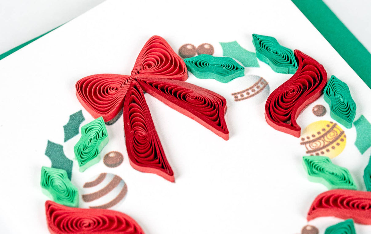 Quilled Holiday Wreath with Ornaments Gift Enclosure Mini Card
