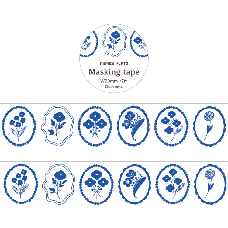 Papier Platz Kurogoma. Washi Tape - Blue Bloom