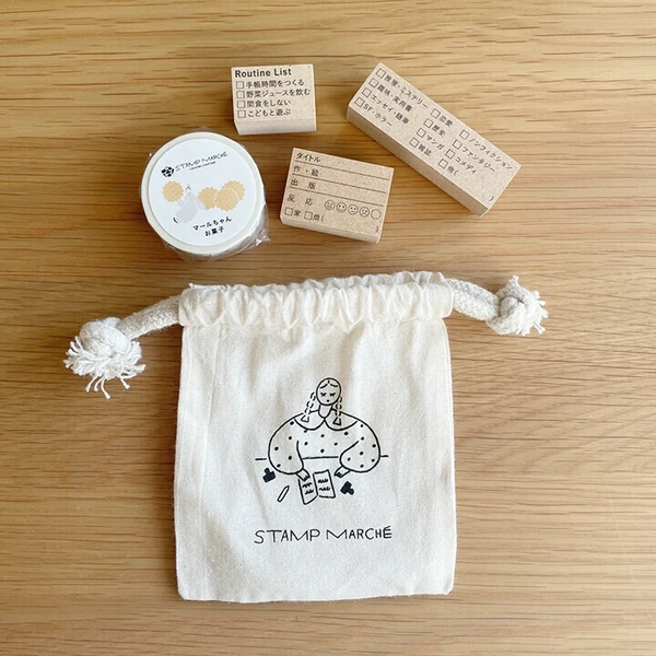 Stamp Marché Original Cotton Drawstring Bag - Small