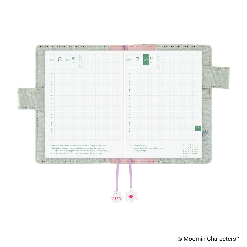 Hobonichi Techo A6 Original Planner Cover - Moomin: My Yard (Pale Mint)