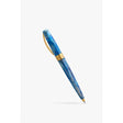 Visconti Mirage Mythos Odysseus ballpoint pen, showing the blue and turquoise swirl acrylic body with gold-tone trim and twist mechanism
