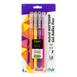 Pentel Arts Hybrid MATTEHOP Gel Roller Sets - 4 Pack - Orange, Yellow, Pink, Violet