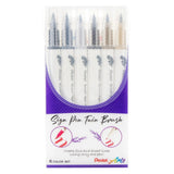 Pentel Arts Sign Pen Twin Brush Set - 6 Pack - Black Hues