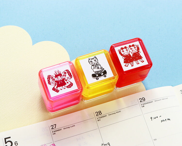 Sanby x Yumi Kitagishi Pre-Inked Stamp - Cat Duo