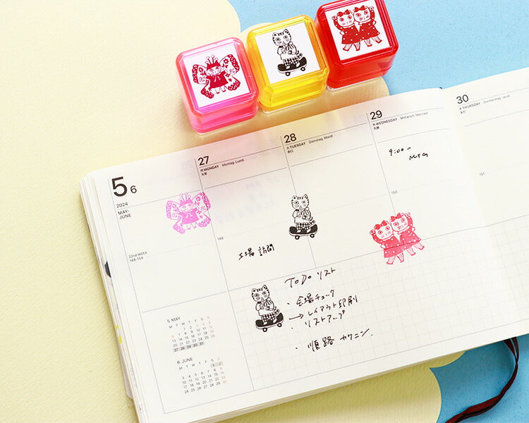 Sanby x Yumi Kitagishi Pre-Inked Stamp - Cat Duo