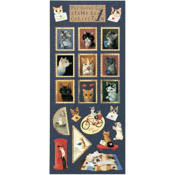 Pottering Cat Stamp Style Sticker Sheet - Collection 1