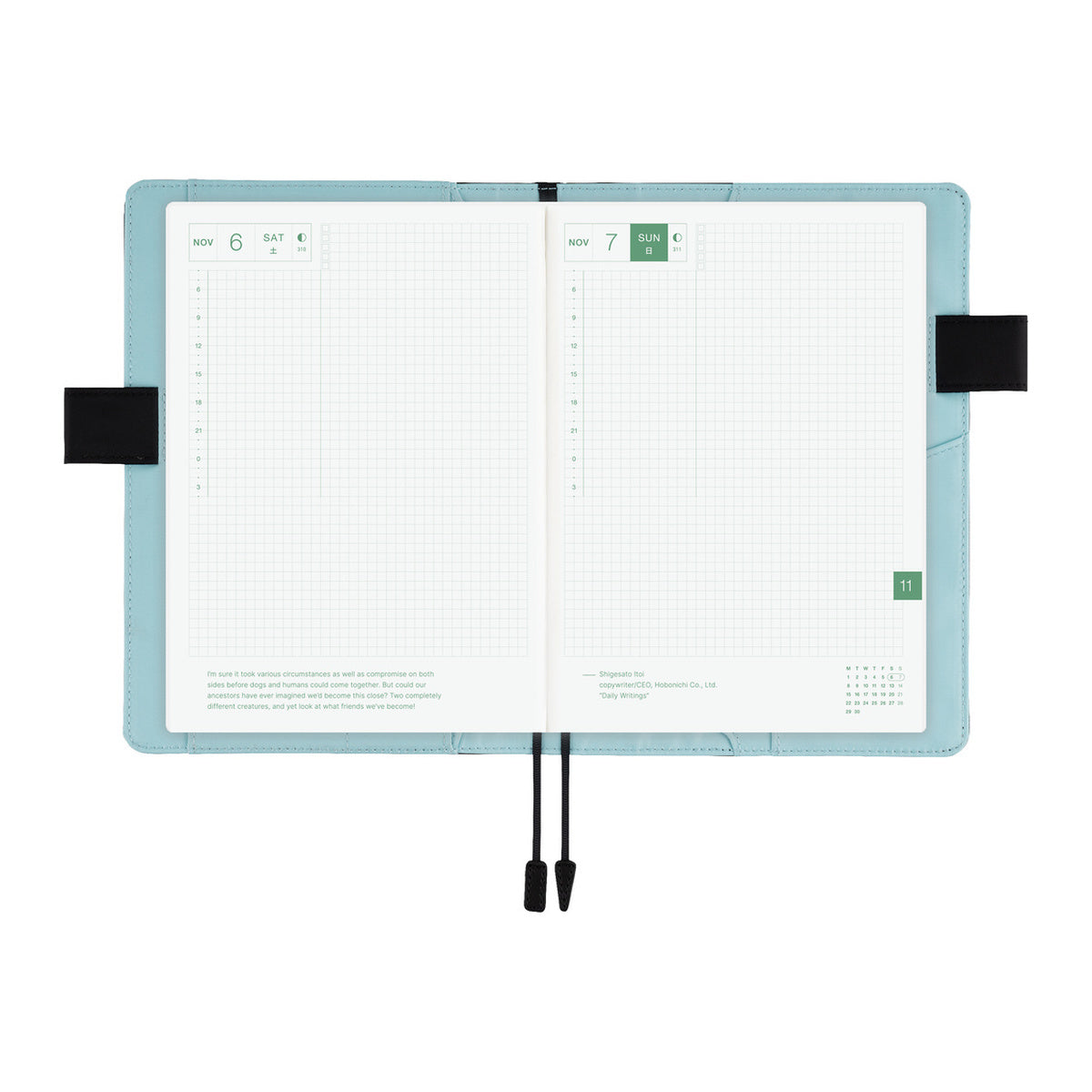 Hobonichi Techo A6 Original Planner Cover - Colors: Black x Clear Blue