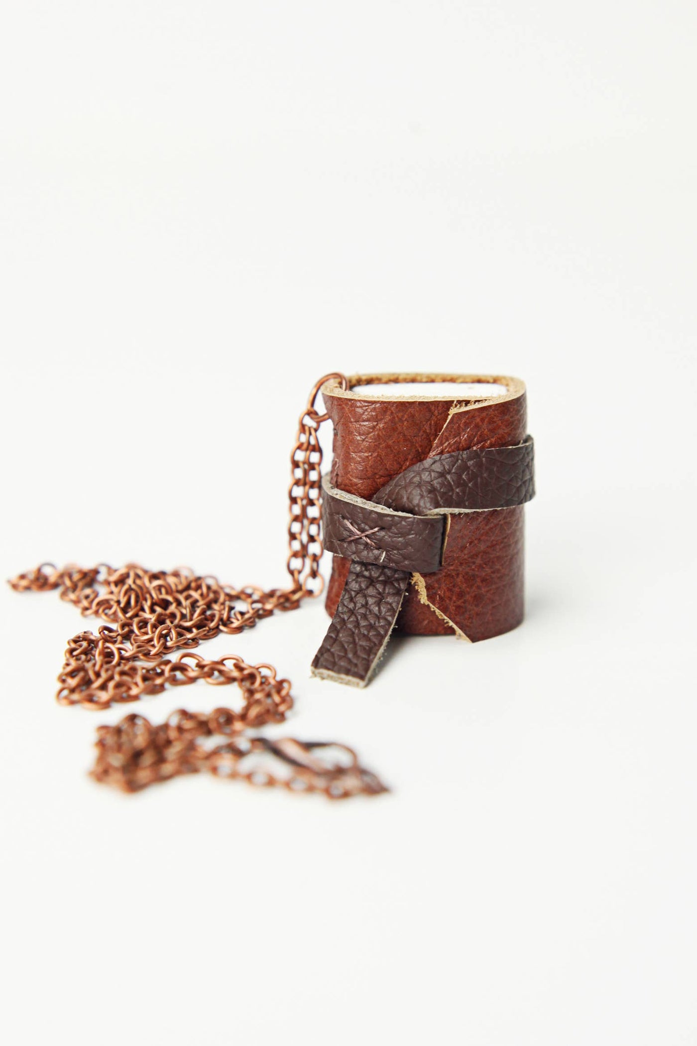 Mini Leather Journal Necklace: Copper / Bright White
