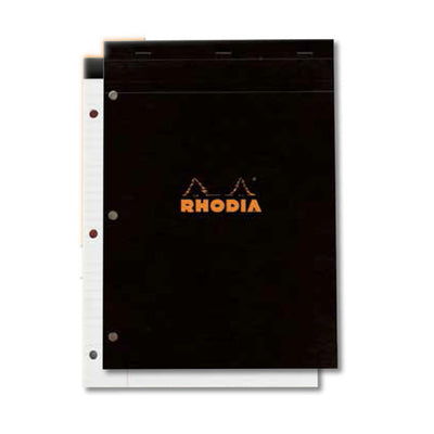 Rhodia Staplebound Notepad - Lined w/ margin 80 sheets - 3 hole punched - 8 1/4 x 11 3/4 - Black cover | Atlas Stationers.