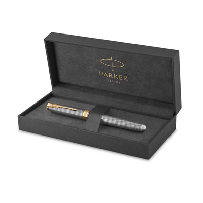 Parker Sonnet Fountain Pen - Silver Ciselé with Gold Trim | Atlas Stationers.