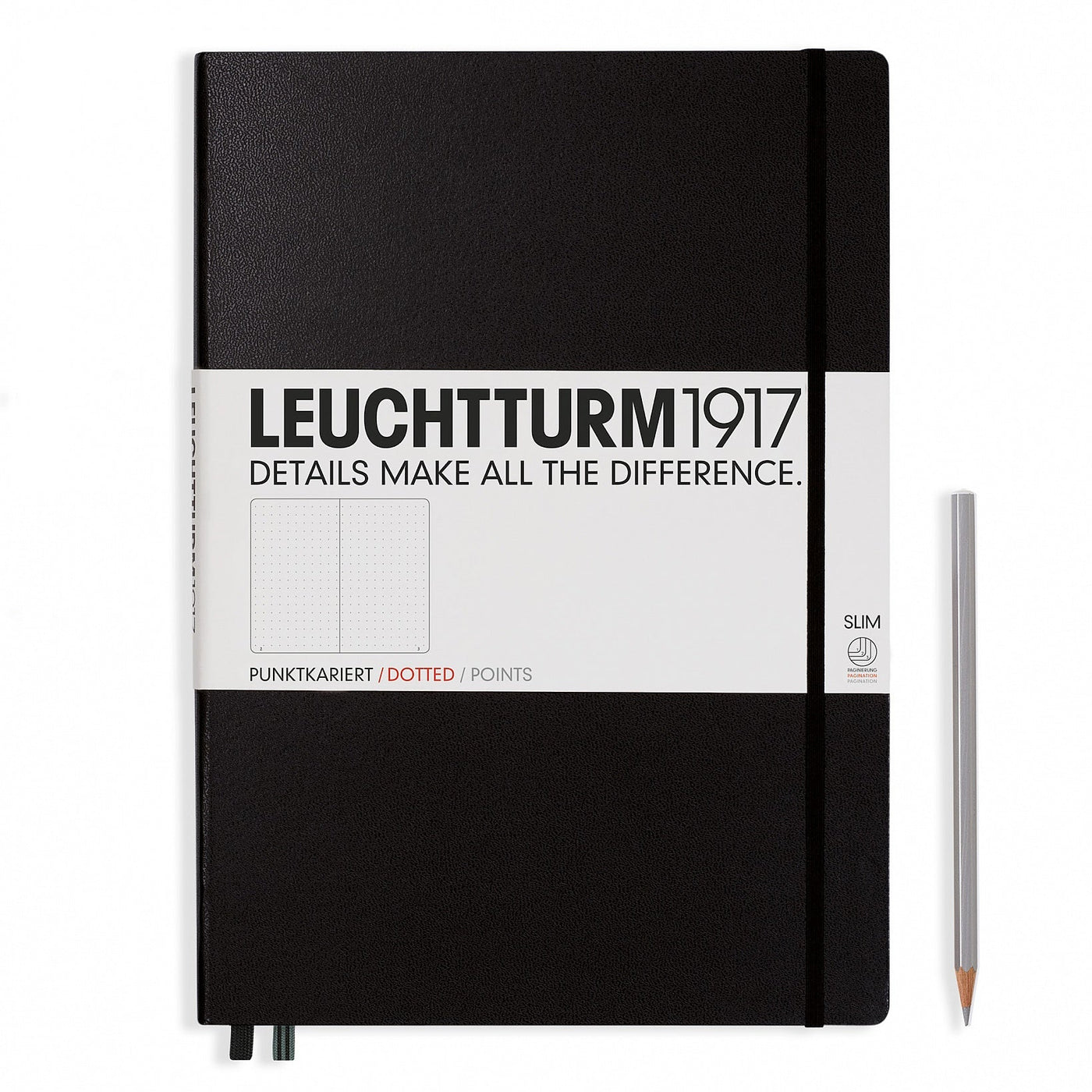 Leuchtturm A4+ Master Slim Hardcover Notebook - Black - Dotted Grid | Atlas Stationers.