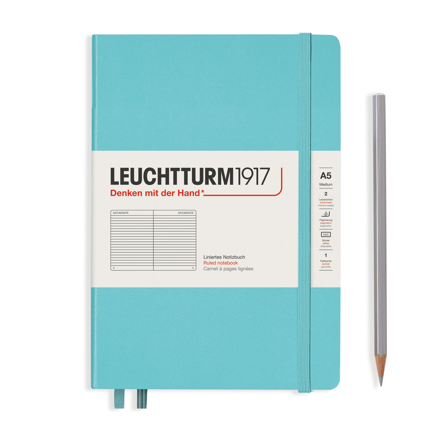 Leuchtturm A5 Hardcover Notebook - Aquamarine -  Ruled | Atlas Stationers.