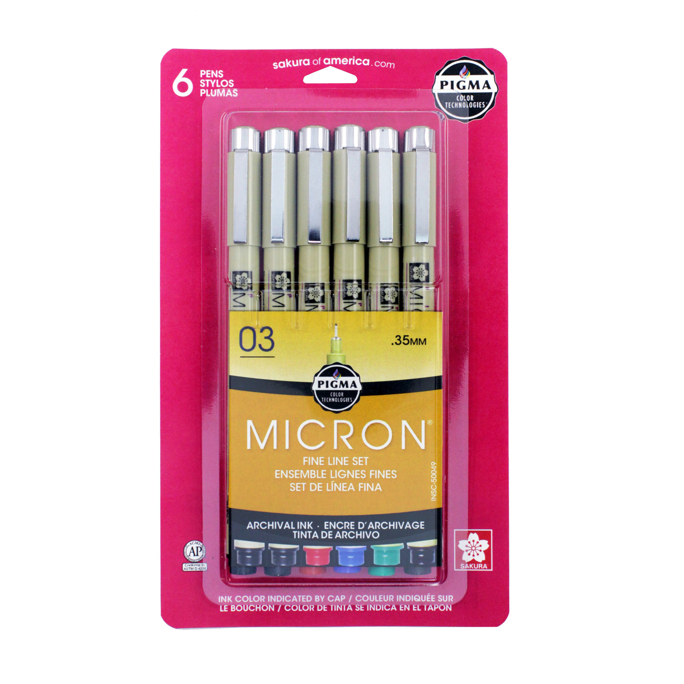 Pigma Micron (03) .35mm Pen - Assorted Colors - 6 Pack | Atlas Stationers.