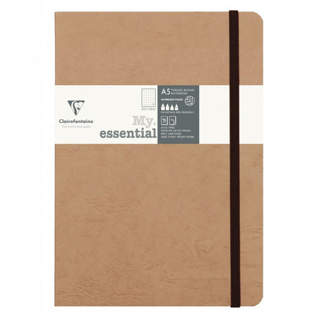 Clairefontaine "My Essential" Bound Paginated Notebook - Dot 96 sheets - 6 x 8 1/4 - Tan | Atlas Stationers.