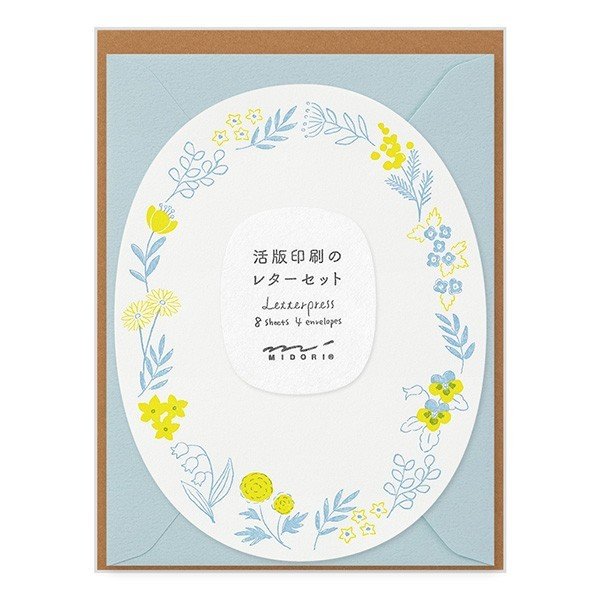 Midori Letterpress Die-Cut Stationery - Blue Wreath | Atlas Stationers.