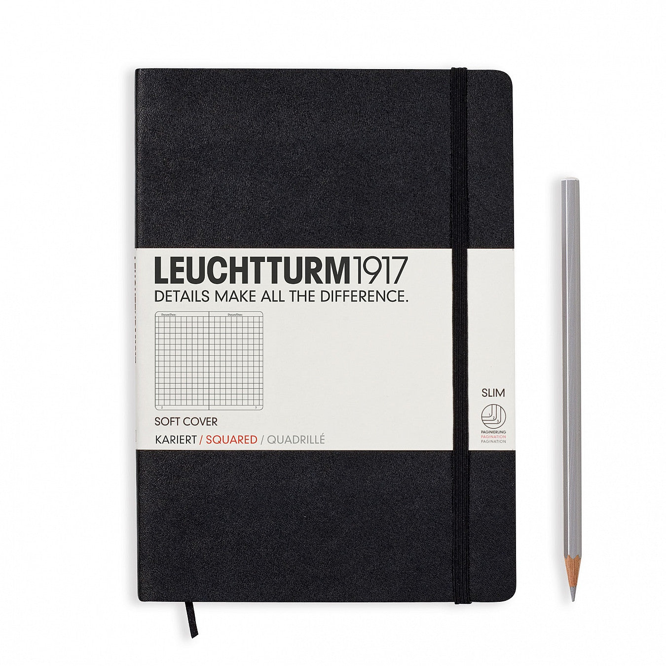 Leuchtturm A5 Softcover Notebook - Black - Squared | Atlas Stationers.