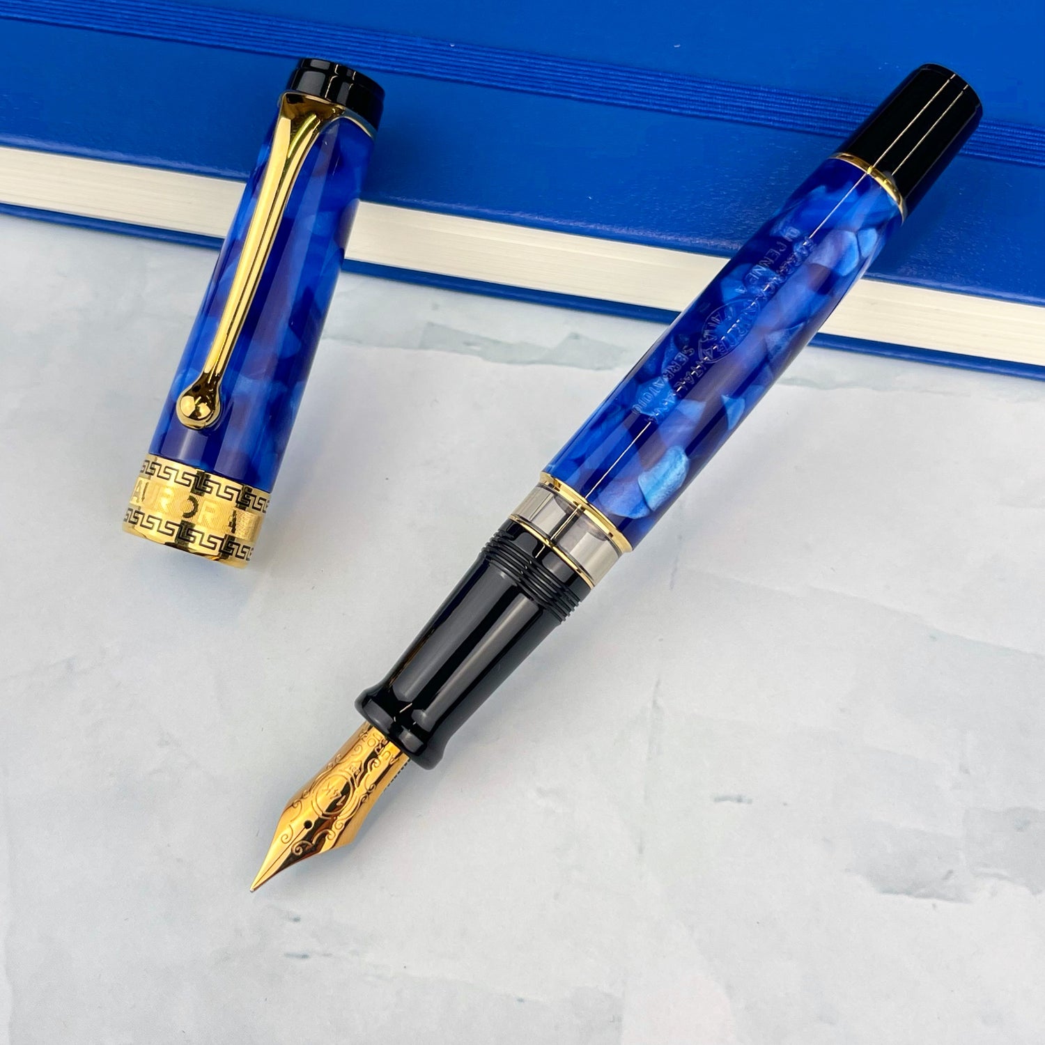 Aurora Optima Auroloide Fountain Pen - Blue with Gold Trim (Doorbuster)