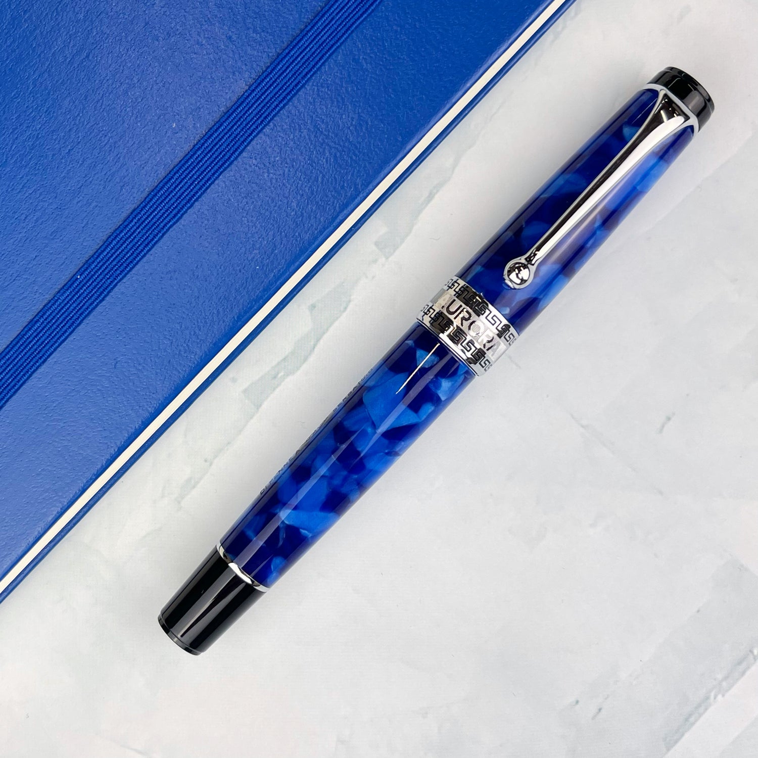 Aurora Optima Auroloide Fountain Pen - Blue with Chrome Trim (Doorbuster)
