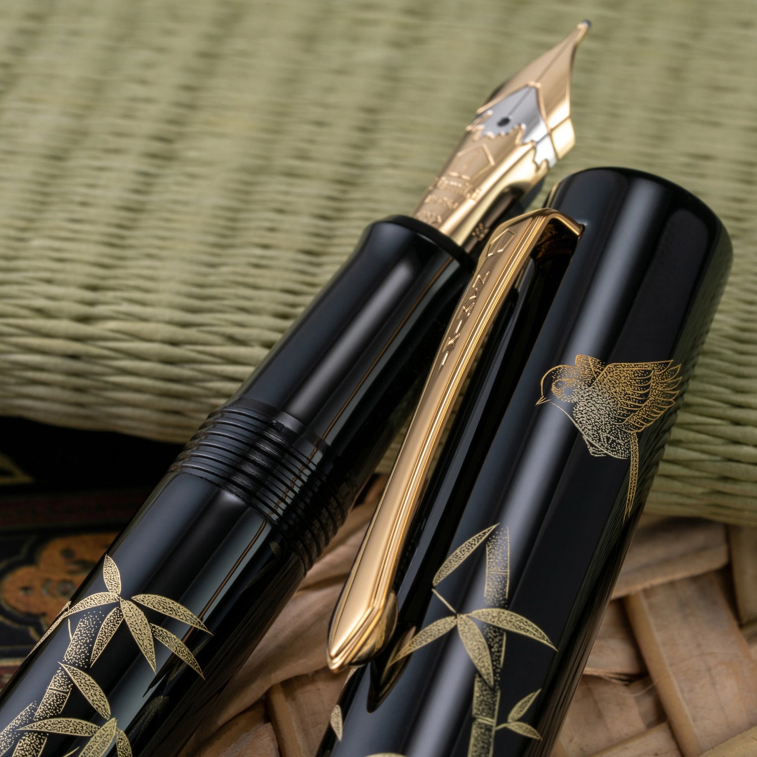 Namiki Yukari Fountain Pen - Chinkin Bamboo and Sparrow | Atlas Stationers.