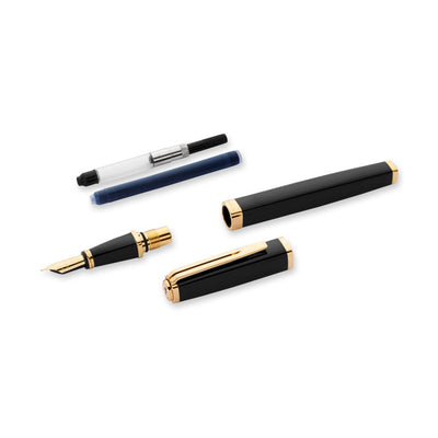 Waterman Exception Slim Fountain Pen - Black w/ Gold Trim | Atlas Stationers.
