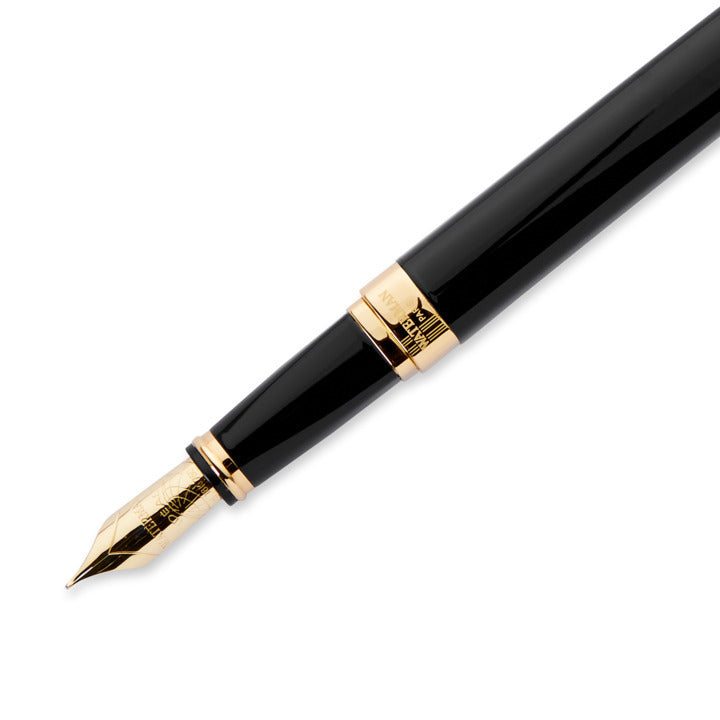 Waterman Exception Slim Fountain Pen - Black w/ Gold Trim | Atlas Stationers.