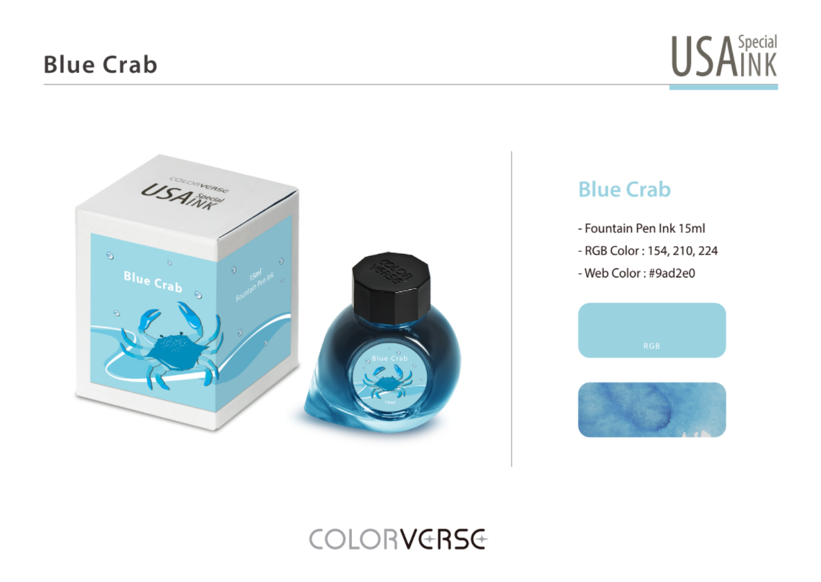 Colorverse USA 15ml Bottled Ink - Blue Crab (Maryland) | Atlas Stationers.