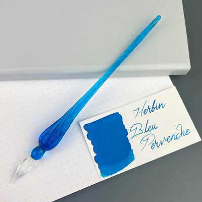 Jacques Herbin Round Glass Dip Pen - Blue