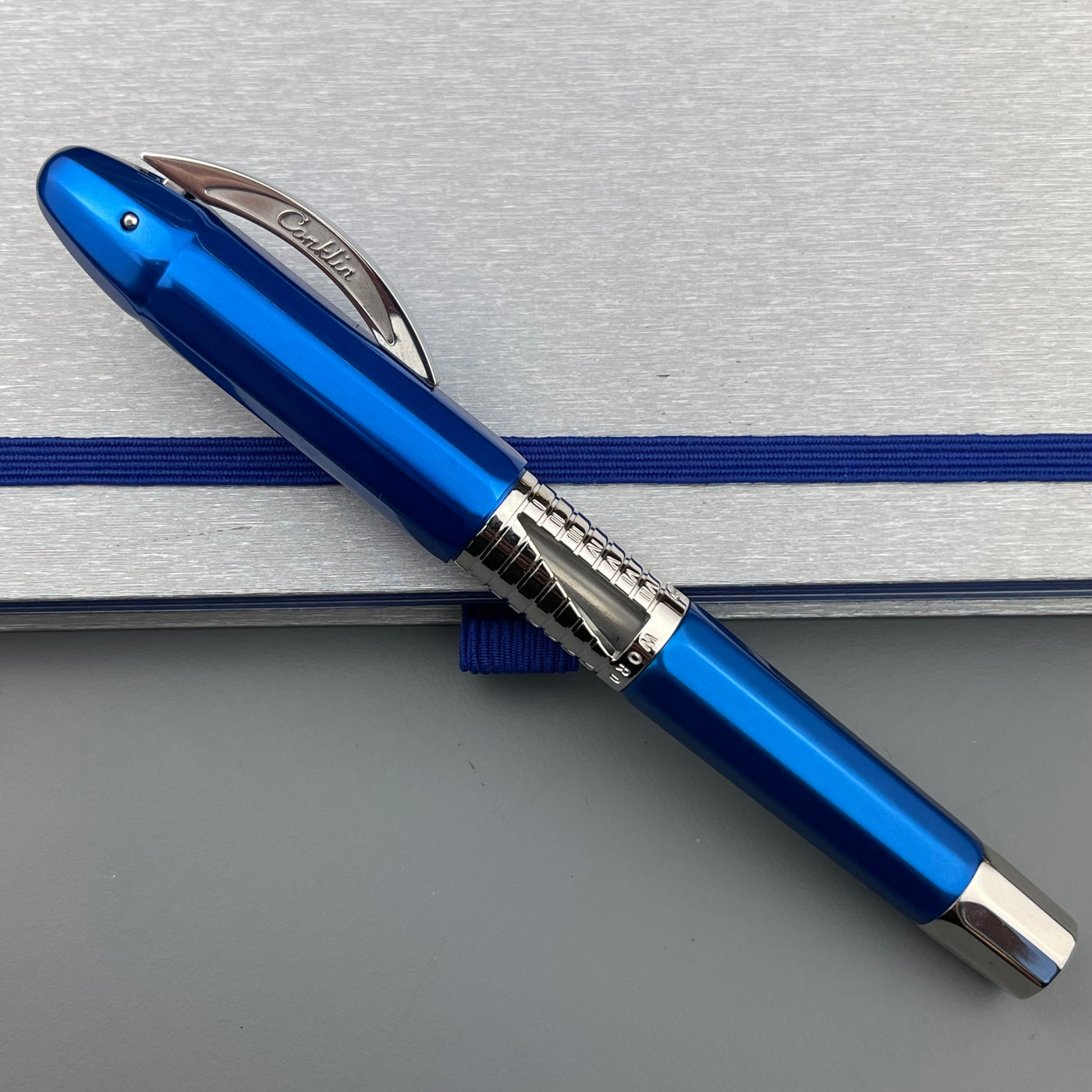 Conklin Nozac Classic 125 Anniversary Rollerball Pen - Blue / Chrome (Limited Edition)