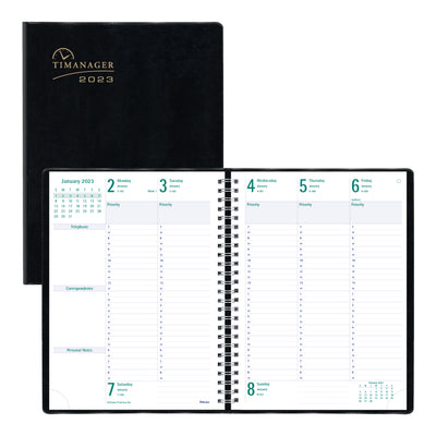 Timanager Weekly Planner - Black - 7 5/8" x 10 1/4" - Black Cover | Atlas Stationers.