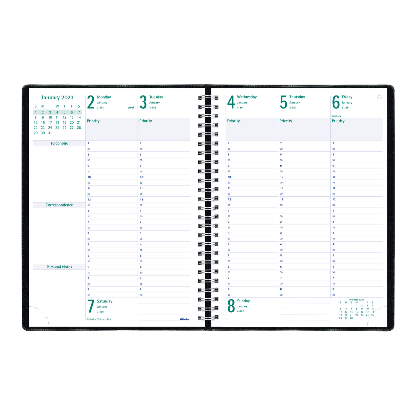 Timanager Weekly Planner - Black - 7 5/8" x 10 1/4" - Black Cover | Atlas Stationers.