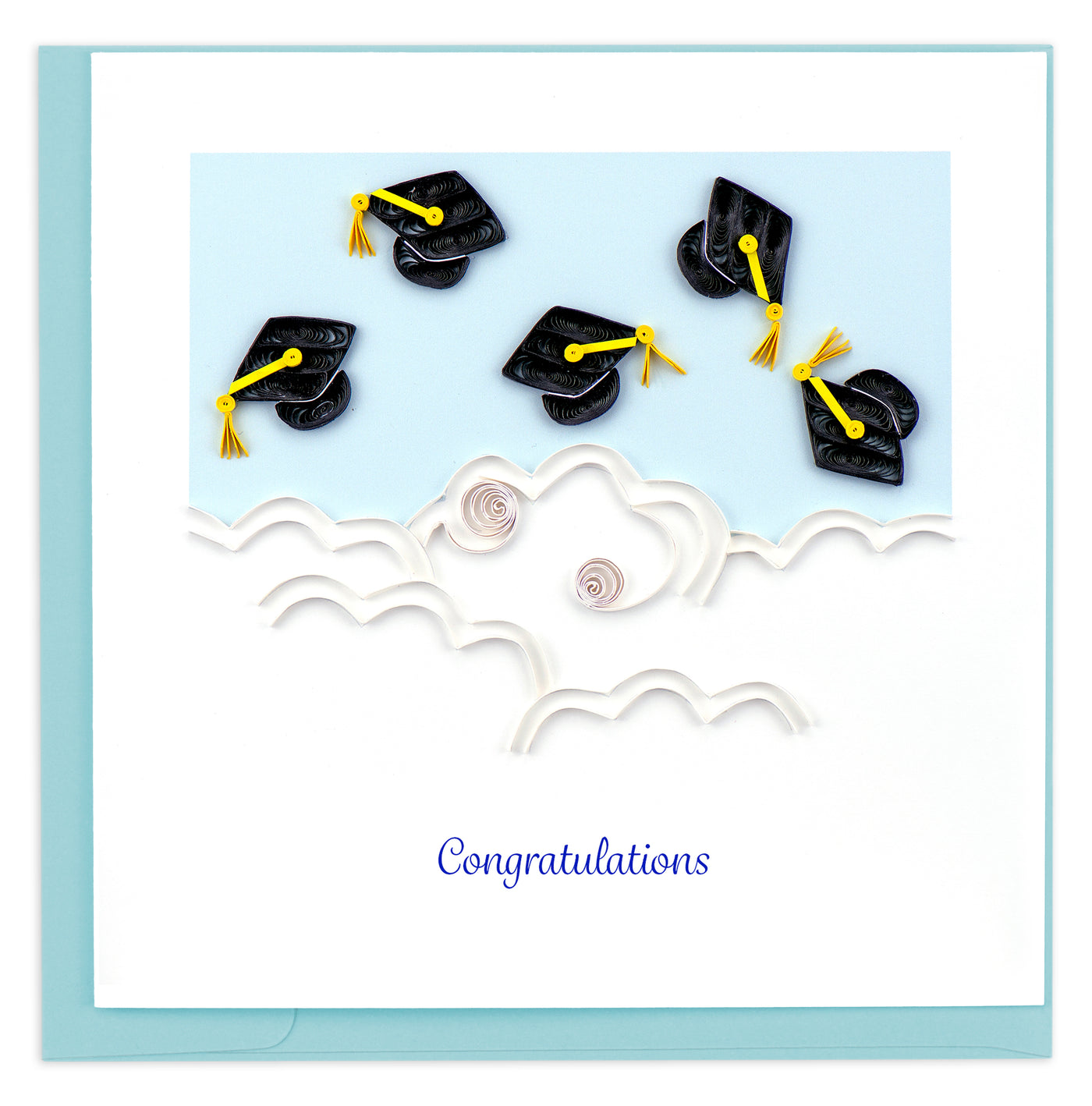 Quilled Flying Graduation Hats Congrats Card | Atlas Stationers.