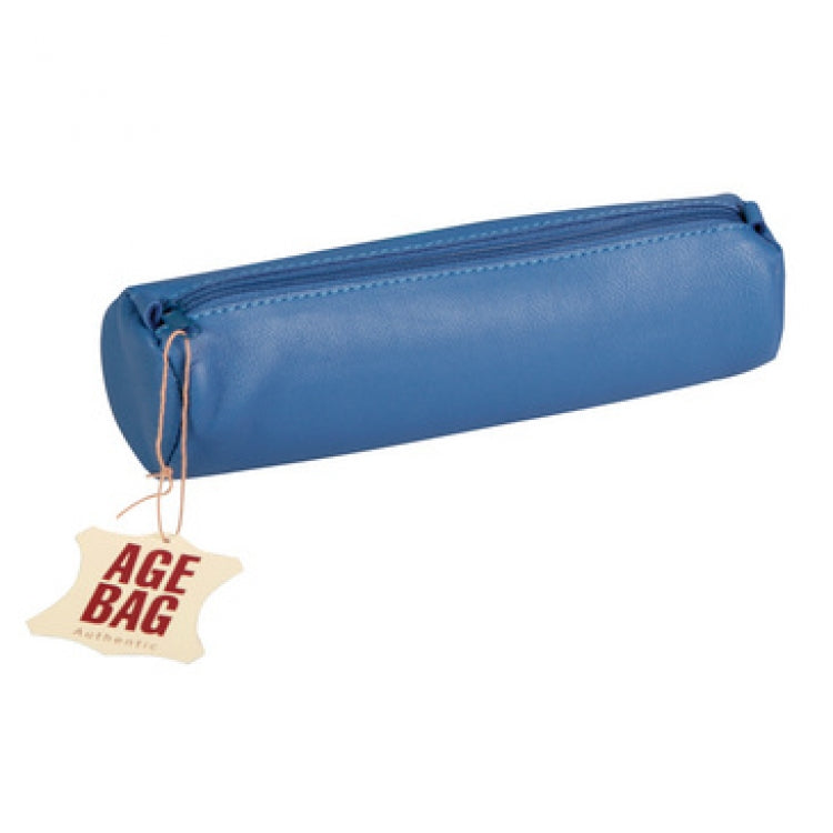 Clairefontaine Leather Round Pencil Case - 8 1/2 x Ø 2 1/2 - Blue | Atlas Stationers.