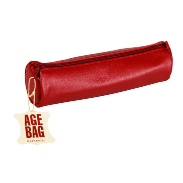 Clairefontaine Leather Round Pencil Case - 8 1/2 x Ø 2 1/2 - Red | Atlas Stationers.