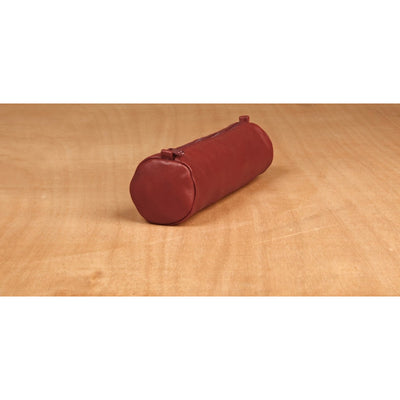 Clairefontaine Leather Round Pencil Case - 8 1/2 x Ø 2 1/2 - Red | Atlas Stationers.