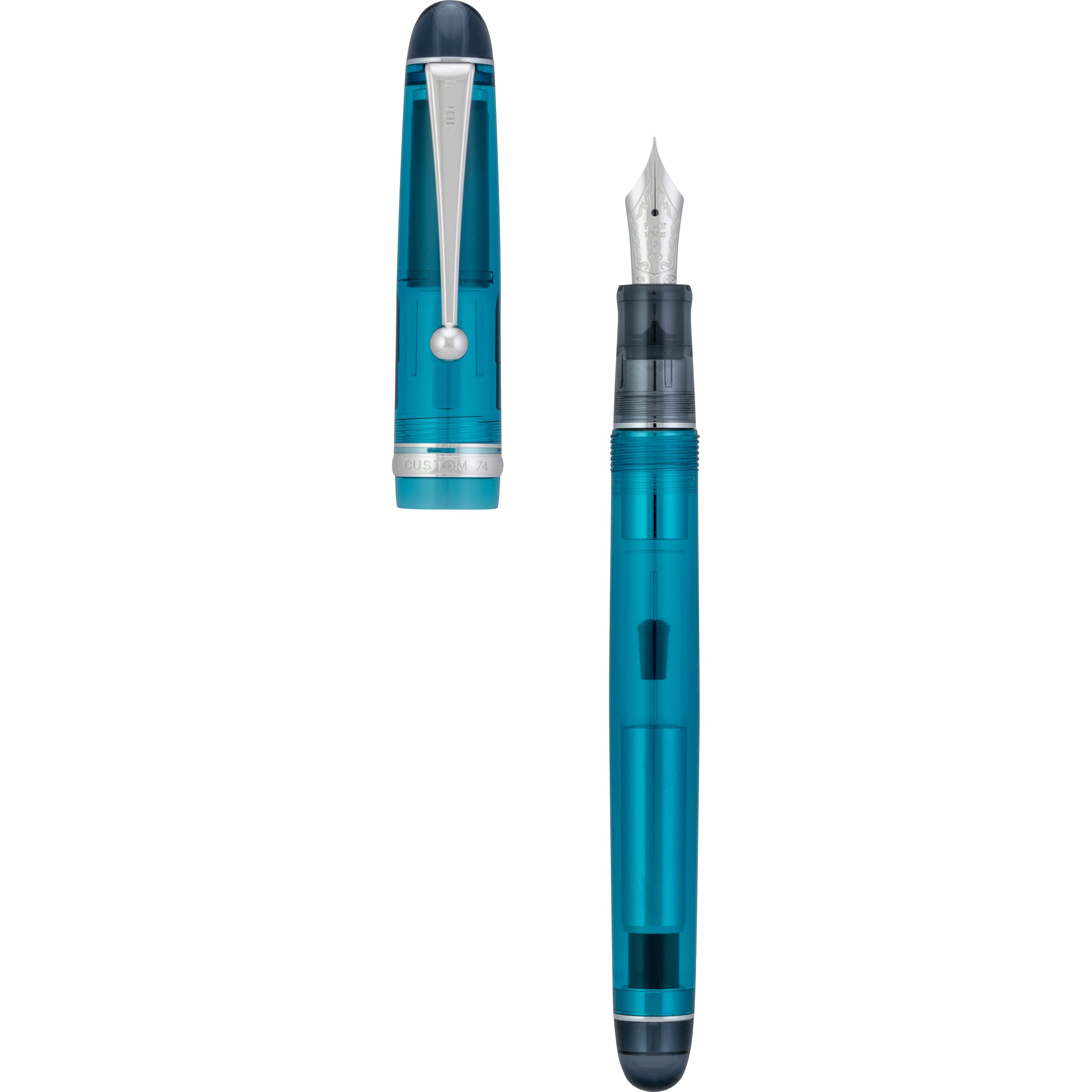 Pilot Custom 74 Tinted Teal Green - 14 Karat Gold Rhodium Plated Fountain Pen (CON-70) - Image 2