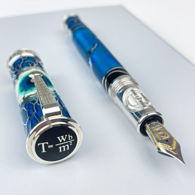 David Oscarson Nikola Tesla Fountain Pen - Blue w/ Silver (Limited Edition)