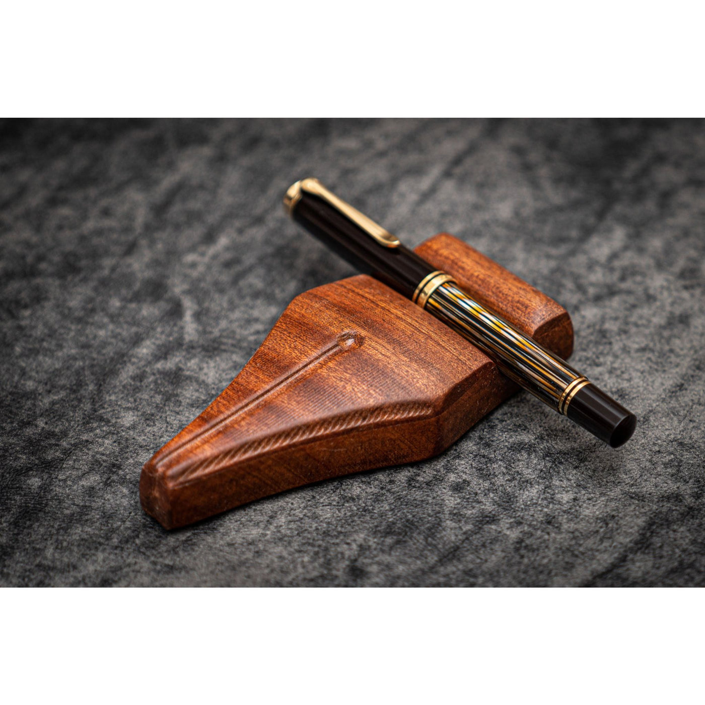 Galen Leather Nib Rest Wooden Pen Stand - Mahogany | Atlas Stationers.