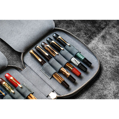 Galen Leather 10 Pen Zipper Case - Crazy Horse Smoky | Atlas Stationers.