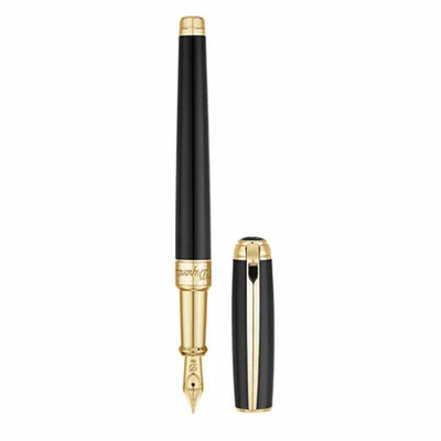 S.T. Dupont Line D Medium Fountain Pen - Black with Gold Trim | Atlas Stationers.