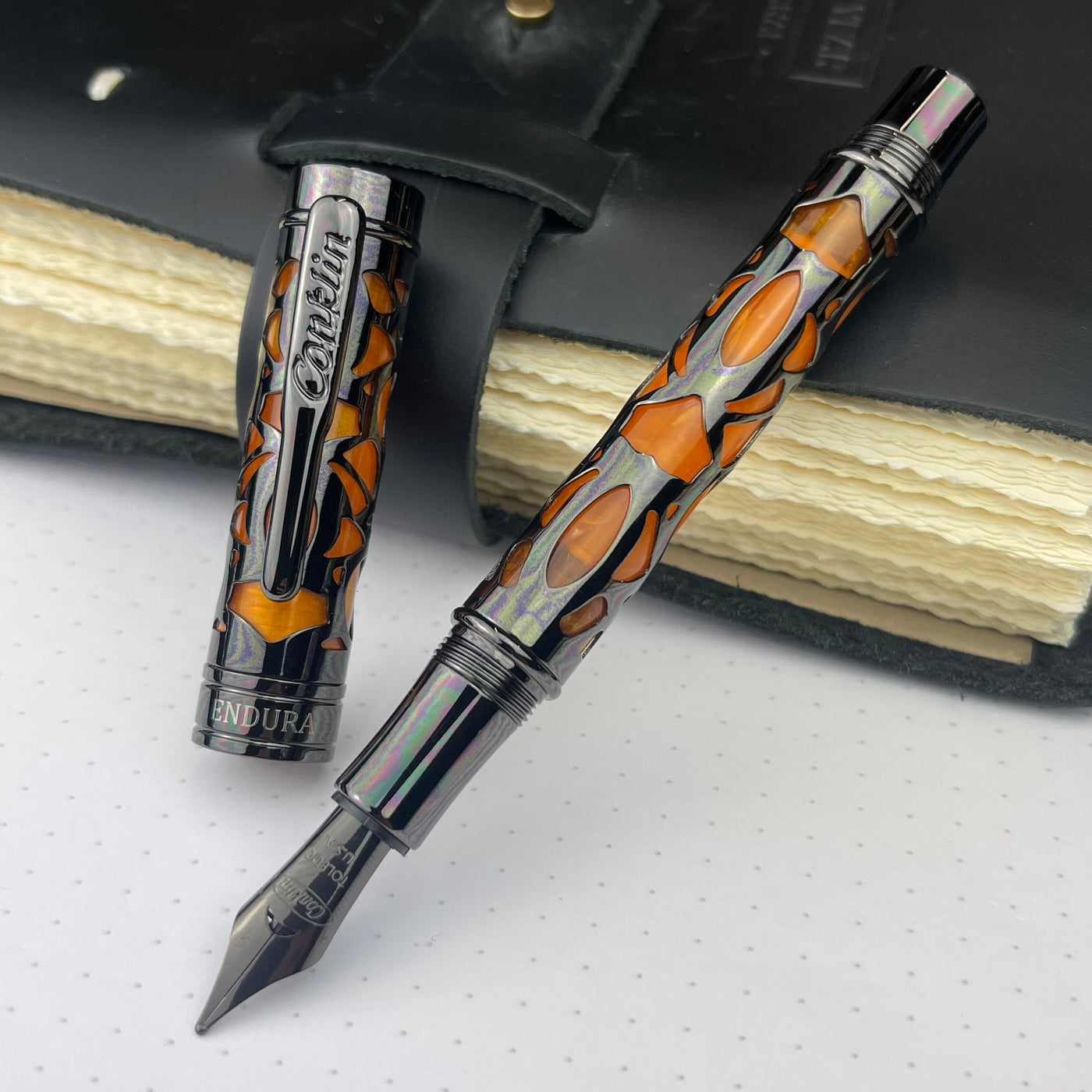 Conklin Endura Deco Crest Fountain Pen - Orange w/ Gunmetal