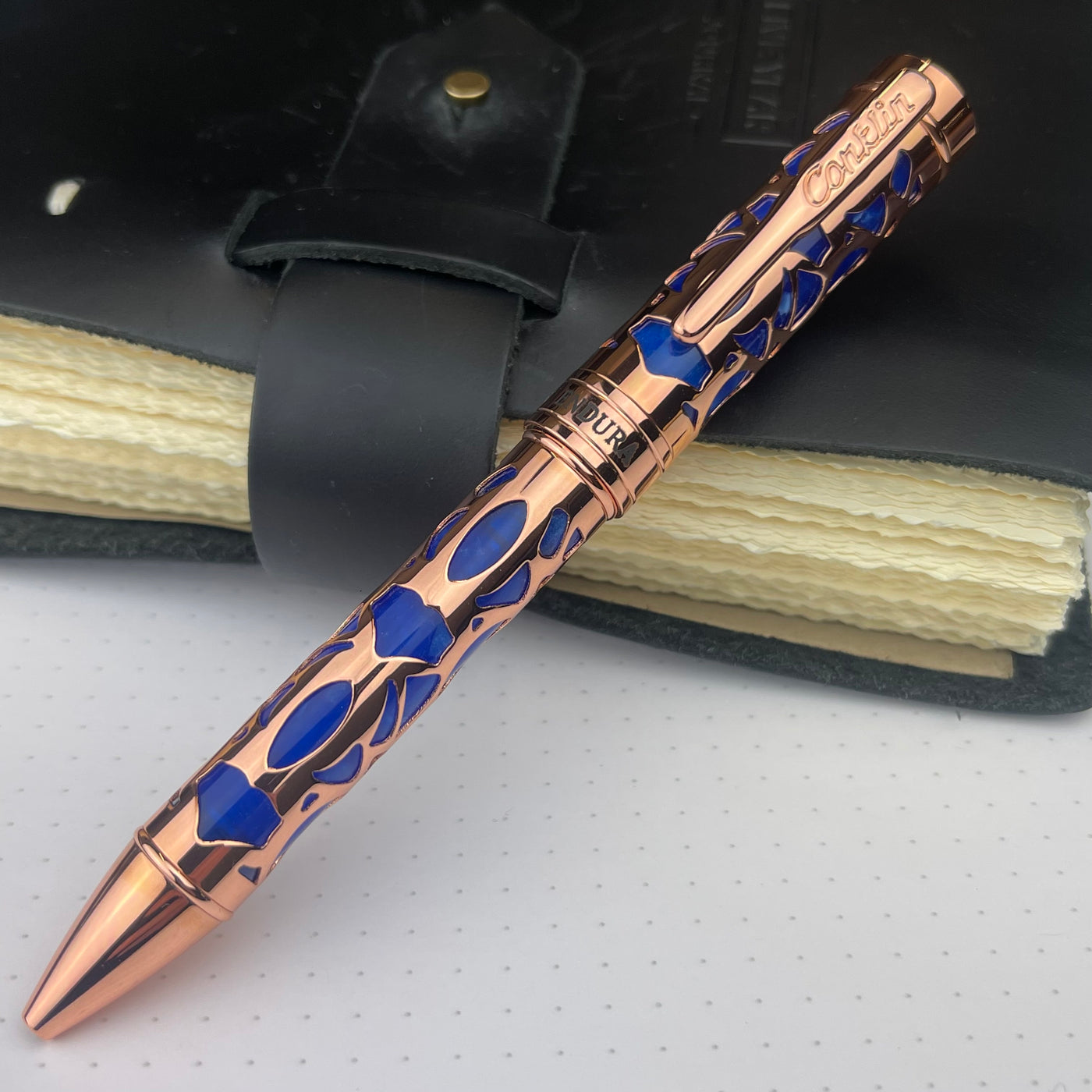 Conklin Endura Deco Crest Ballpoint Pen - Blue w/ Rosegold