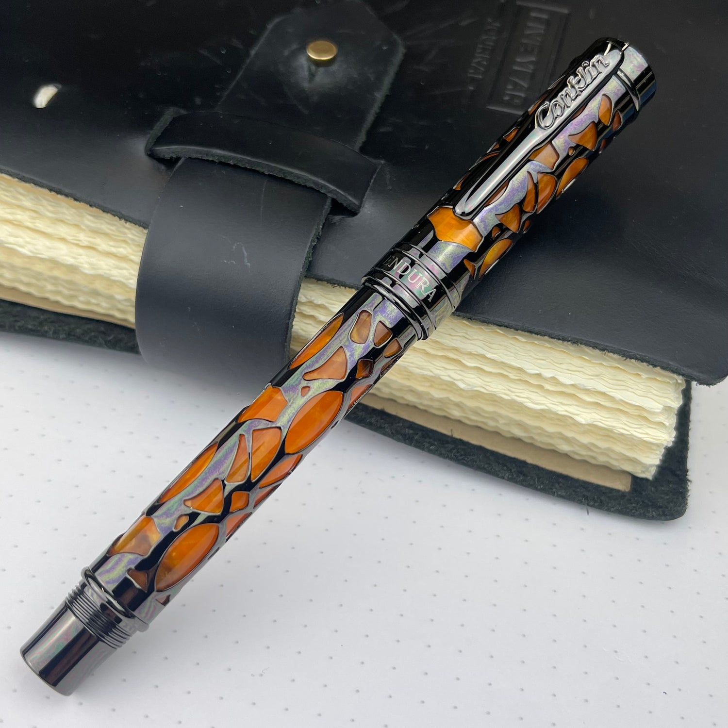 Conklin Endura Deco Crest Fountain Pen - Orange w/ Gunmetal (Doorbuster)