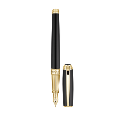 S.T. Dupont Line D Large Fountain Pen - Black with Gold Trim