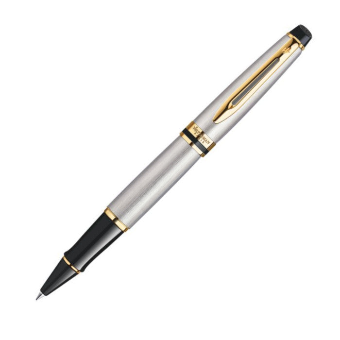 Waterman Expert Rollerball Pen - Stainless w/ Gold Trim | Atlas Stationers.