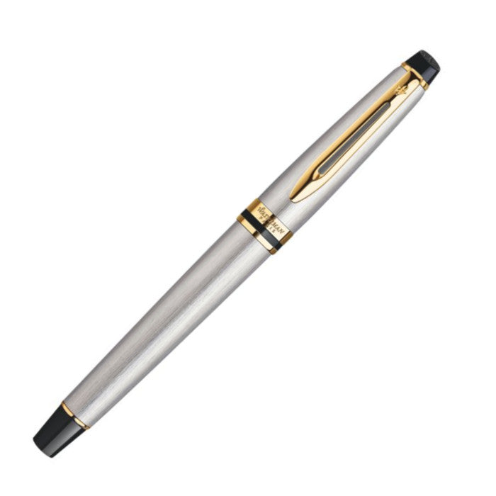 Waterman Expert Fountain Pen - Stainless w/ Gold Trim | Atlas Stationers.